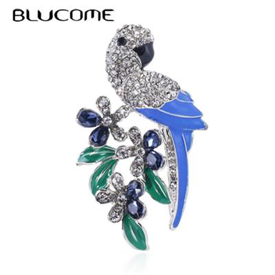 Enamel Animal Brooch Cute Blue Parrot Corsage for Women Girls Coat Suit Scarf Buckle Pins Weddding Party Jewelry Gifts