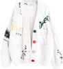 Damen Lockere Passform Bunter Knopf Strickjacke Langarm Buchstabenmuster Lässiger Mantel