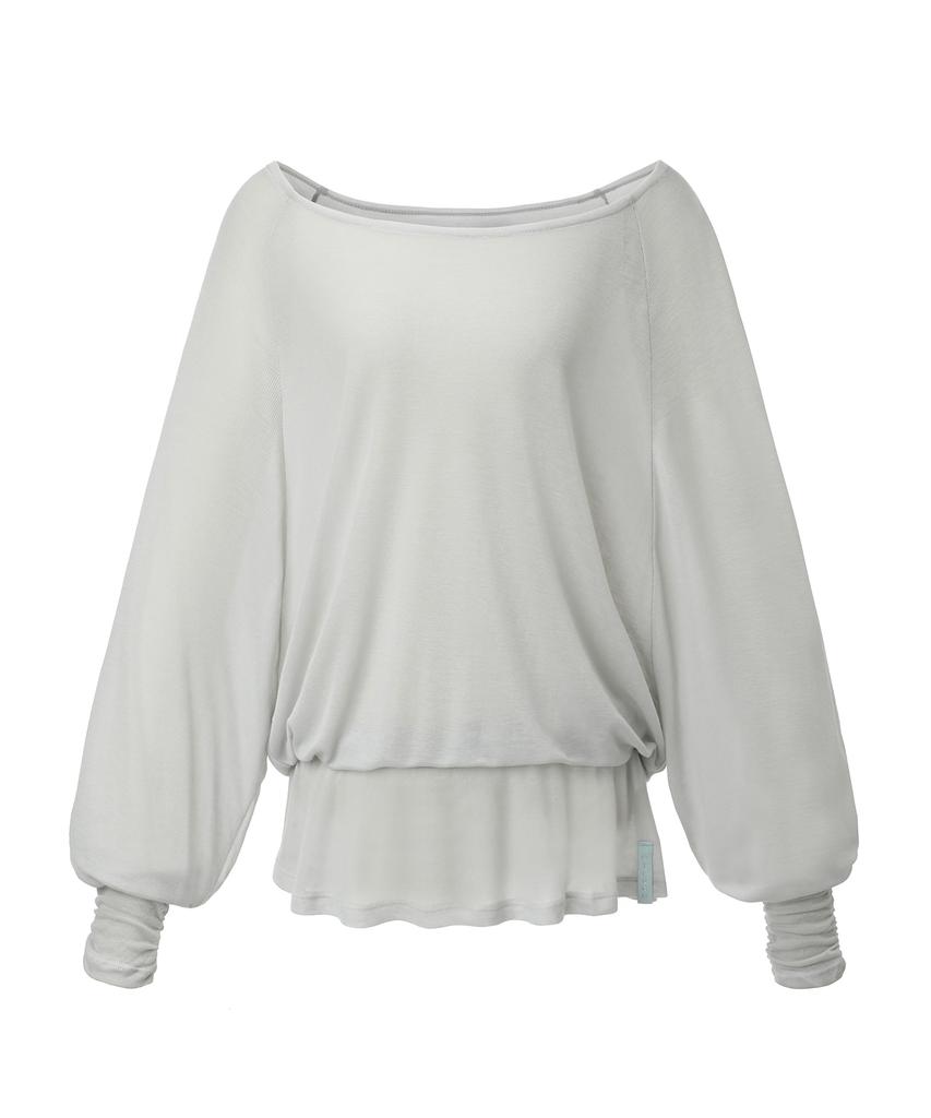 Mileko Sheer Off-Shoulder Sleeve Cloud Gray