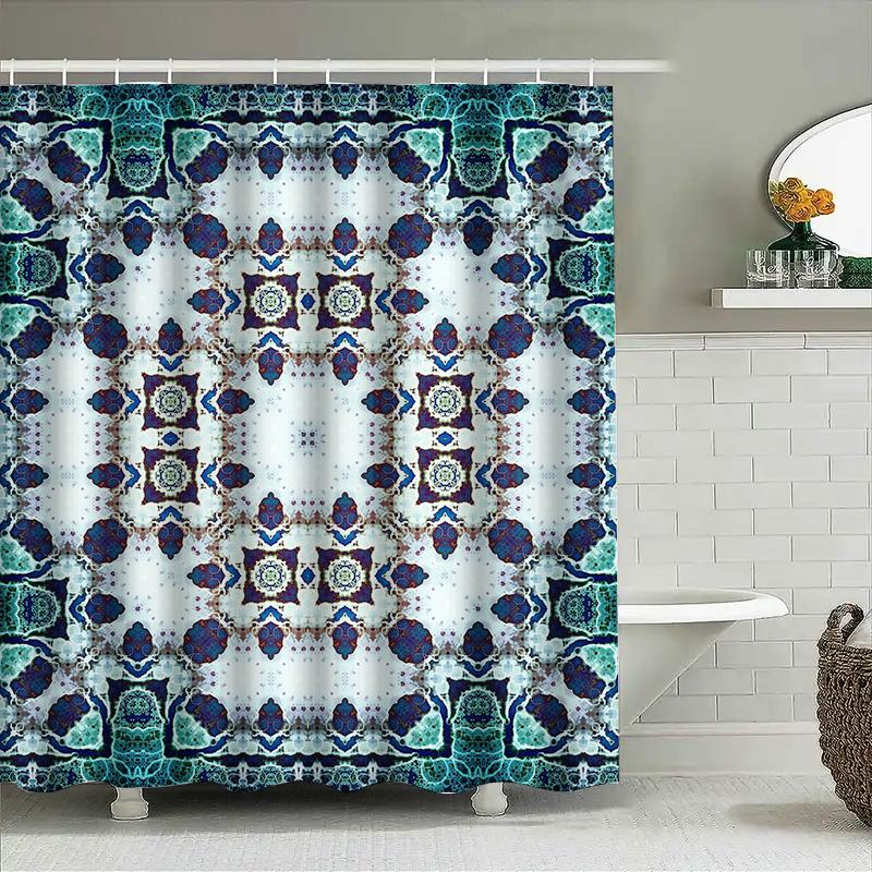

Vintage Pattern Bath Curtains Decorative Shower Stalls Waterproof Polyester Fabric 3D Printed Window Blinds for Home Decor Navy 90x180cm