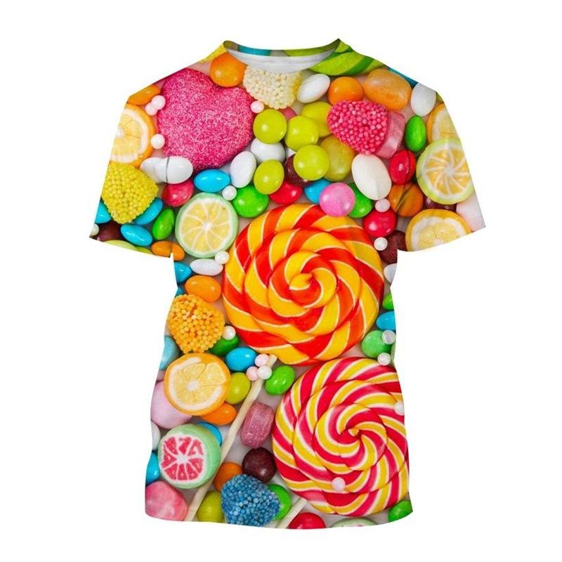 Kids Girl Lollipop 3D Printed Short Sleeved T-shirt Summer Breathable Polyester Simple Round Neck Top