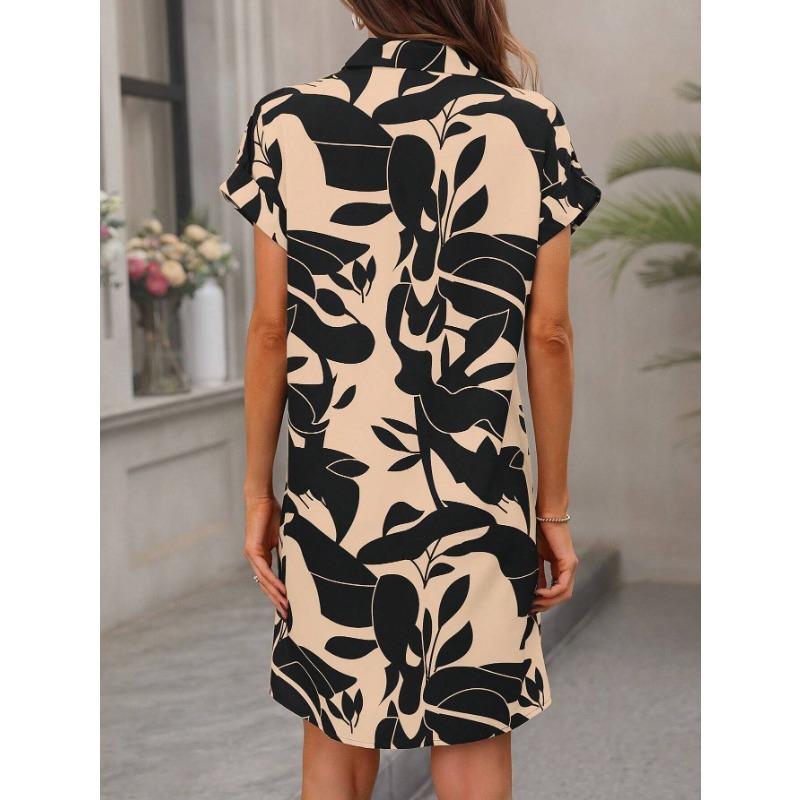 Moda dame vară primăvară imprimeu cu mâneci scurte cu mâneci scurte decolteu POLO Talie lejeră Rochii casual