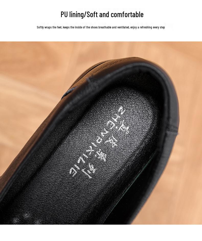 Comfortable Mom's Genuine Leather Flat Shoes - Soft Sole, Lightweight, Classic Design for Middle-Aged and Elderly Women