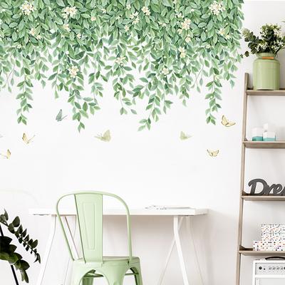 Nordic Fresh Plant Wall Stickers Top Corner Line Green Plant Daisy Wallpaper