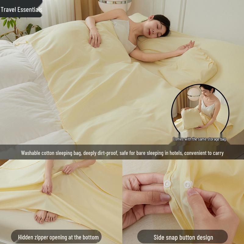 Portable Stain-Proof Cotton Sleeping Bag: Detachable, Solid Color Duvet Cover with Bed Sheet for Travel and Hotel Stays.