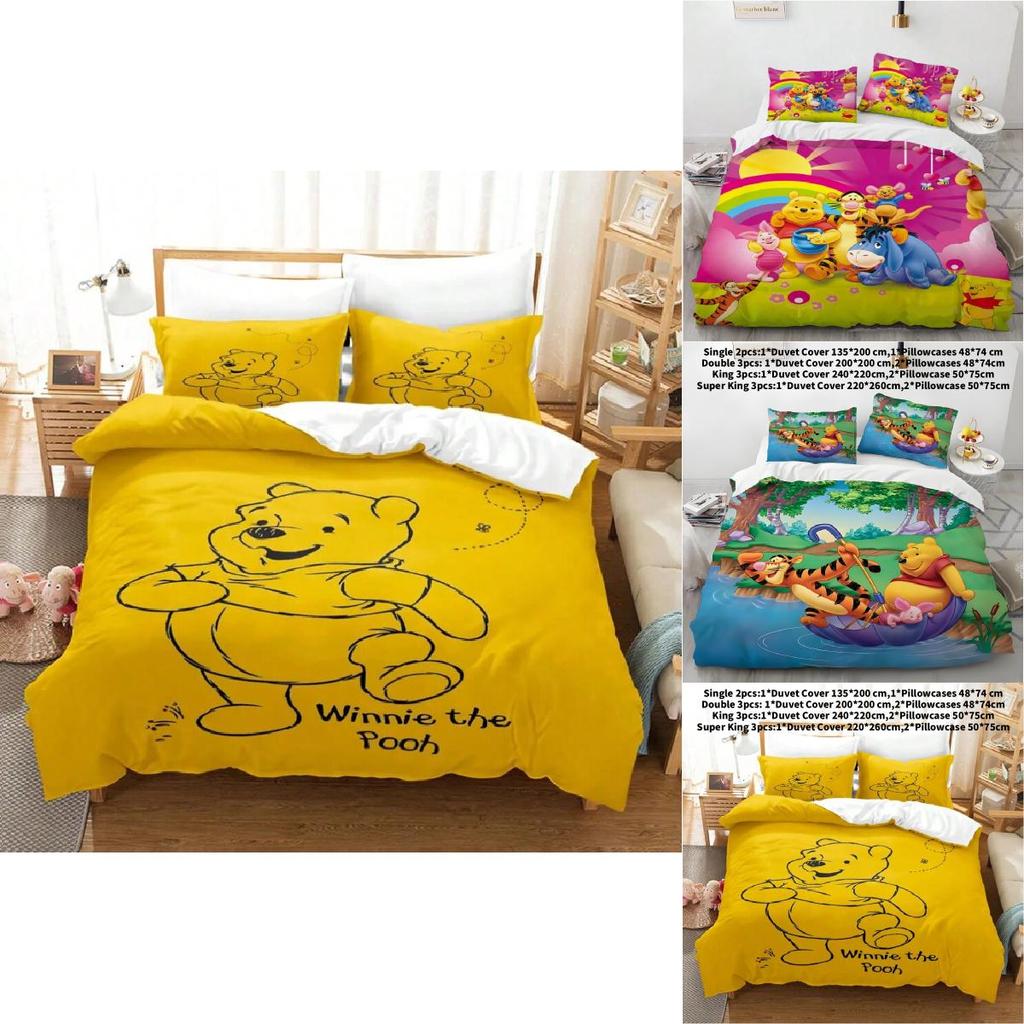 Pooh Bear Children Bedding Set With Active Dyeing For Toddler Bed Decor