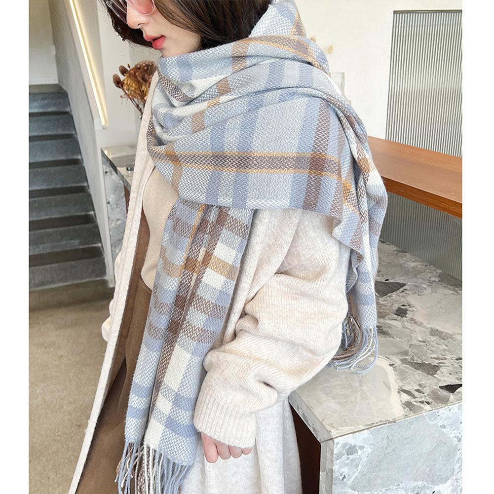 Women Fashion Plaid Scarf Winter Sweet Warm Imitation Cashmere Shawl Neck Warmer For Birthday Gifts