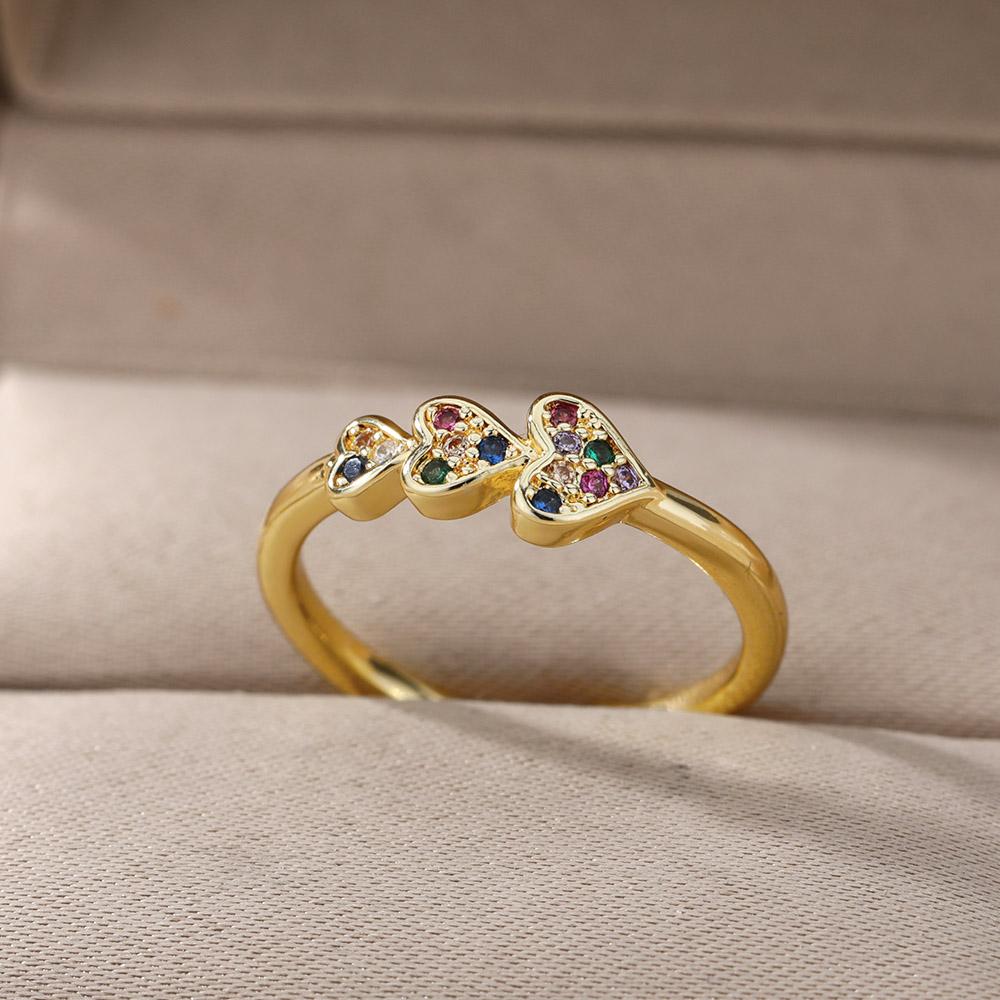 Gladde Dubbele Hartringen Voor Vrouwen Roestvrij Staal Zirconium Hart Liefdesring Verstelbare Vingerring Kerstsieraad Huwelijksgeschenk