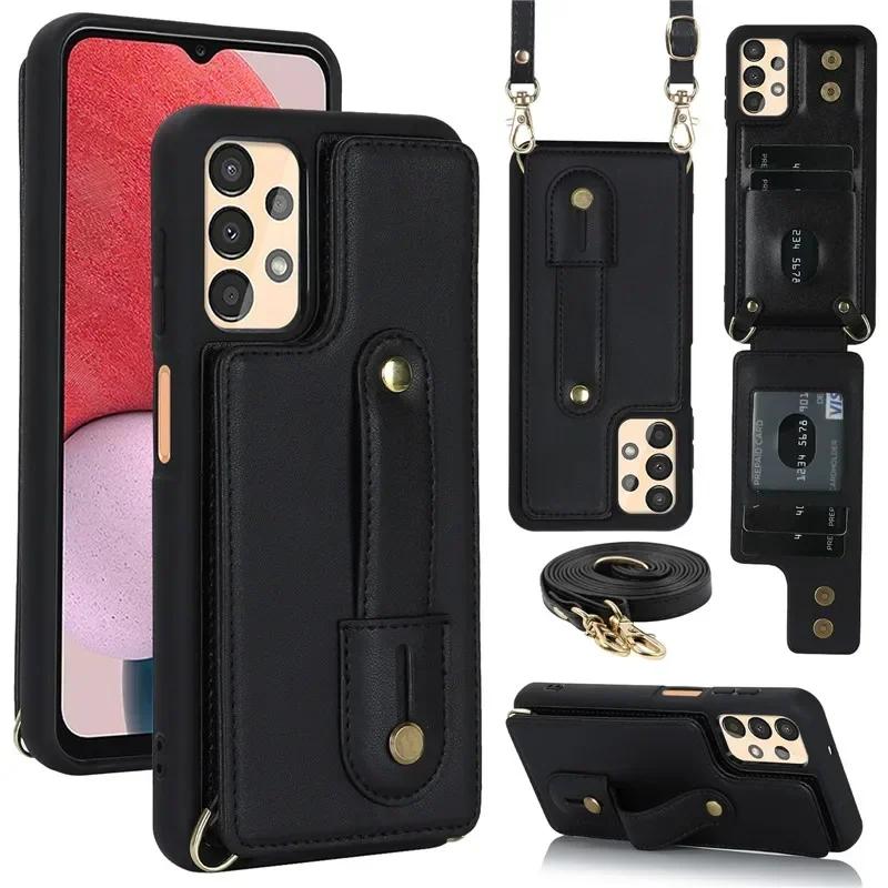 

Lanyard Leather Wallet Phone Case for Samsung Galaxy S26 S25 Edge S24 Ultra S23 Plus S22 A17 A56 A36 A26 A16 A55 A15 A54 Cover Samsung A34 (5G)