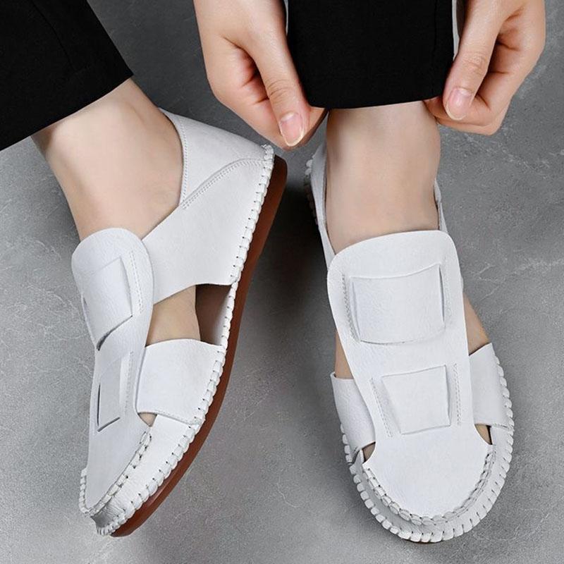 Summer Designer New Men's Gladiators Black White Silp On Pu Leather Casual Shoes Male Breathable Beach Sandals Outdoor Slippers