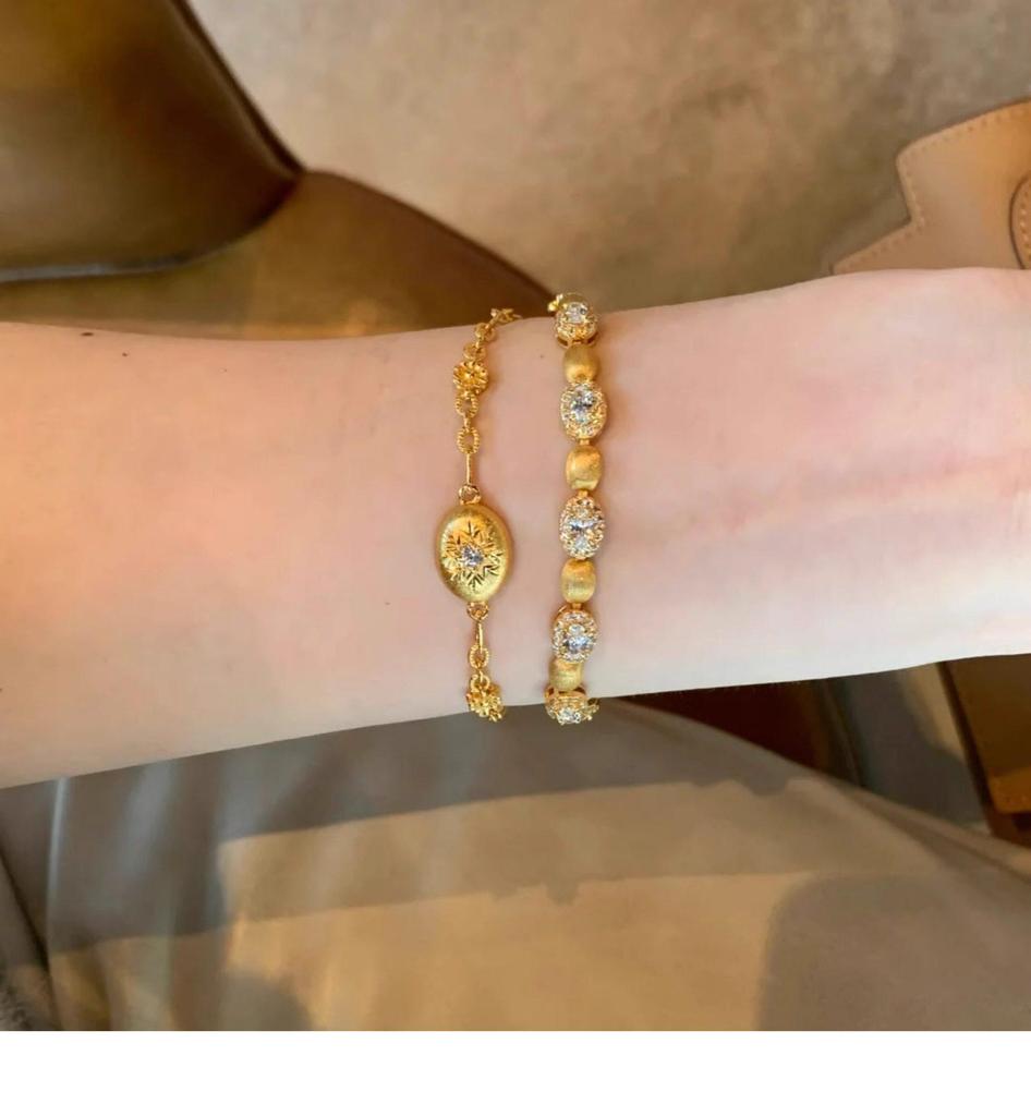 Pearl Sand Light Gold Zircon Oval Bracelet - Elegant Court Style, Luxurious Design for Women