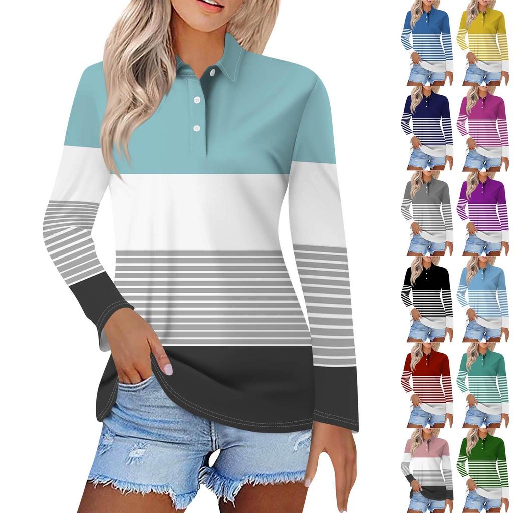 Women's Fashion Casual Lapel Short Long Sleeve Print Shirt Women's Button Up Tops