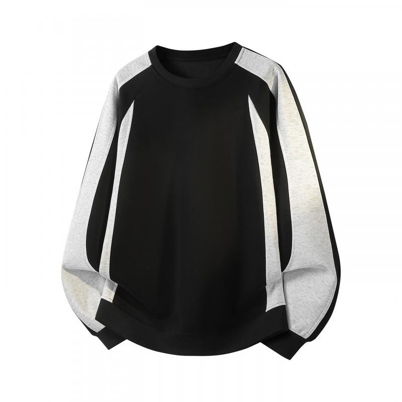 2025 Mens Loose Fit Crewneck Sweatshirt Colorblock Cotton Blend Long Sleeve Top