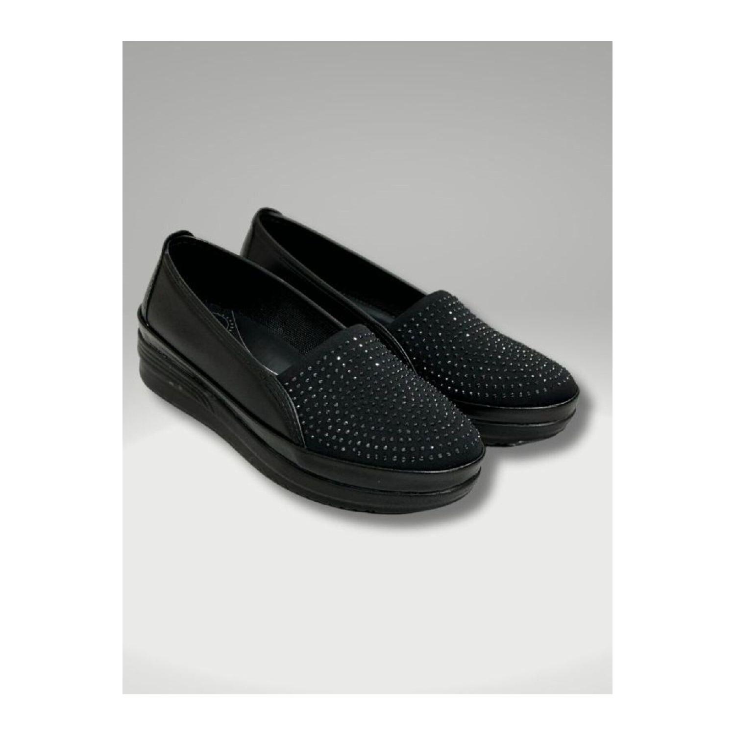 

Orthopedic Daily Woman Ballet Black Mother Shoes Comfortably Light Soles Flexible Lace Detailed 36