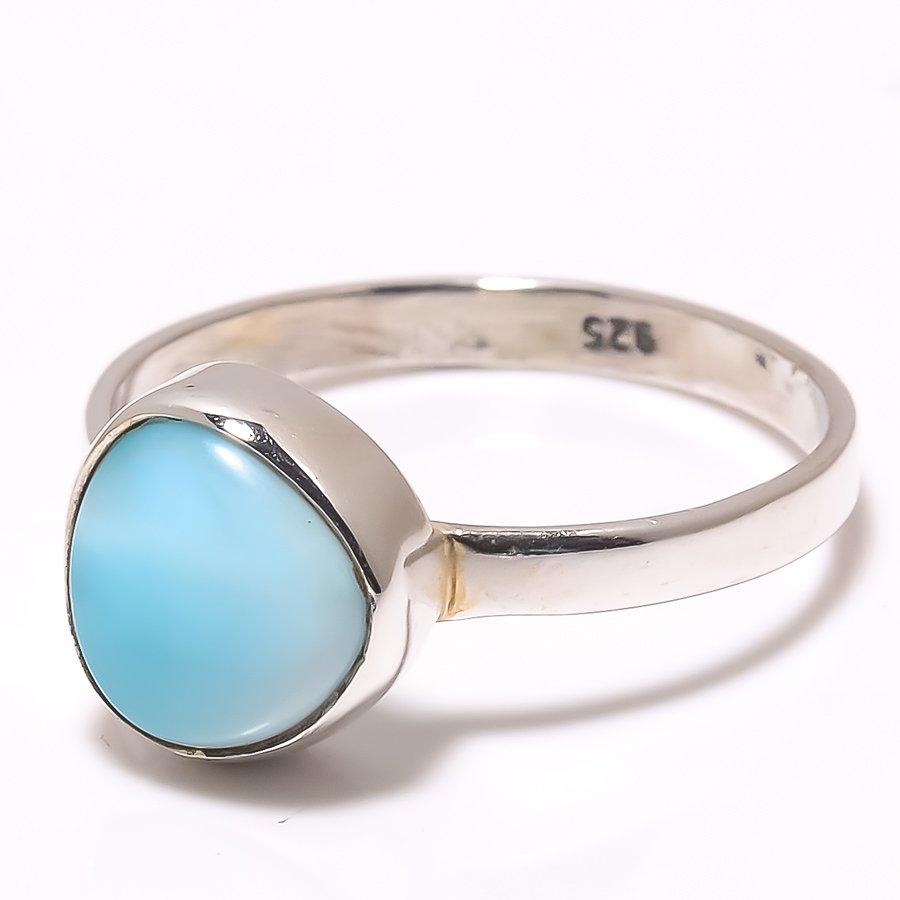Natural Republic Larimar Edelstein 925 Sterling Silber Schmuck Ring Größe 6,5 c3M33
