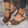 Large size wedge heel women's sandals summer new flat bottom bag head casual hollow buckle middle heel women's sandals