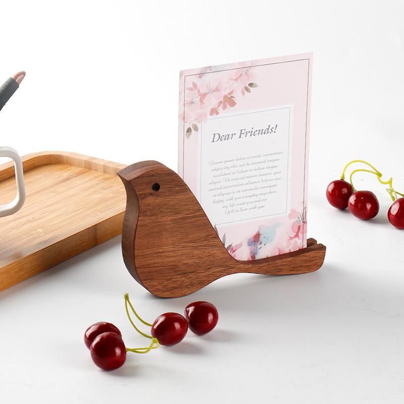 HeMu Solid Wood Bird Ornament Desk Calendar Holder, Black Walnut Wooden Desktop, Creative Exhibition Base, Note Folder