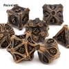 7 Pcs Yellow Tree Stump Root Metal Dice Solid Metal Polyhedral Dice Set Suitable for Role-Playing RPG  Board Game Card Game