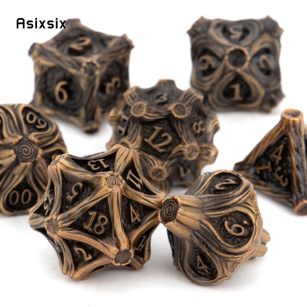 7 Pcs Yellow Tree Stump Root Metal Dice Solid Metal Polyhedral Dice Set Suitable for Role-Playing RPG  Board Game Card Game