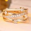White Zircon Luxury Crystal Geometric Crossed Stone Rings For Women Gold Color Engagement Bands Charm Wedding Jewelry Accessory
