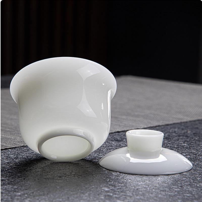 Ice-Glazed Jade Porcelain Gaiwan: Quick-Brew Travel Tea Set for Outdoor Camping and Events
