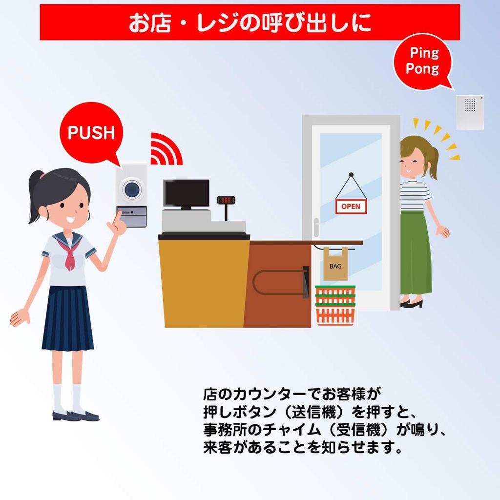 ELPA Portable Wireless Chime for No Wiring Caregivers, Wireless, Required, PWC-100