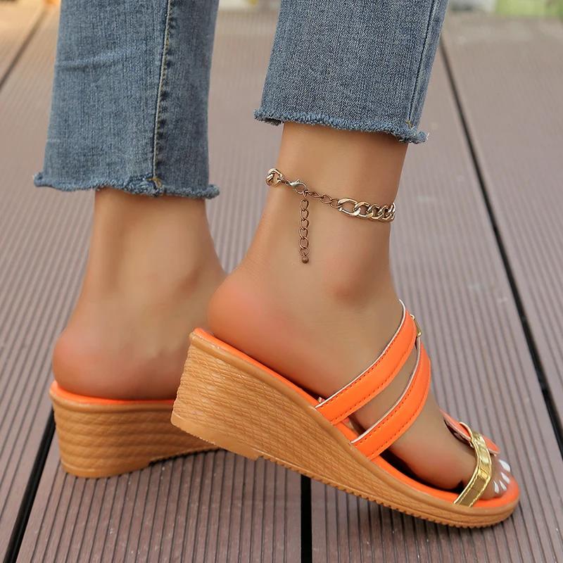 Fashion Comfortable Women's Contrast Color Wedge Sandals Casual Open Toe Summer Shoes Women Lightweight Non Slip Beach Sandalias Mujer