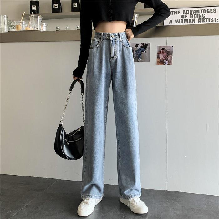 Classic Style Small Jeans for Women In Spring and Autumn Updated Narrow Version High-Waist Straight Relaxed Fit Wide-leg Pants