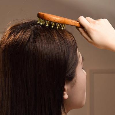 Kopfmassage Gua Sha Werkzeug Messing Langer Griff Massagekamm Kopfhaut Kopf Meridian Kamm Verdickt Breit Golddraht Sandelholz Kamm