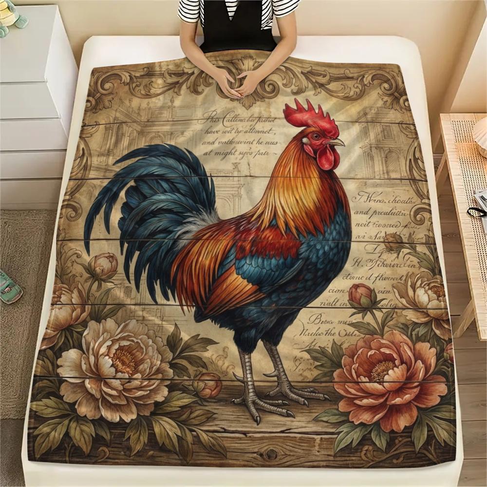 1PC Retro Floral Animal Print Flannel Blanket, High Quality All Seasons, Home Decor, Warmth and Comfort, Perfect for Christmas Gifts