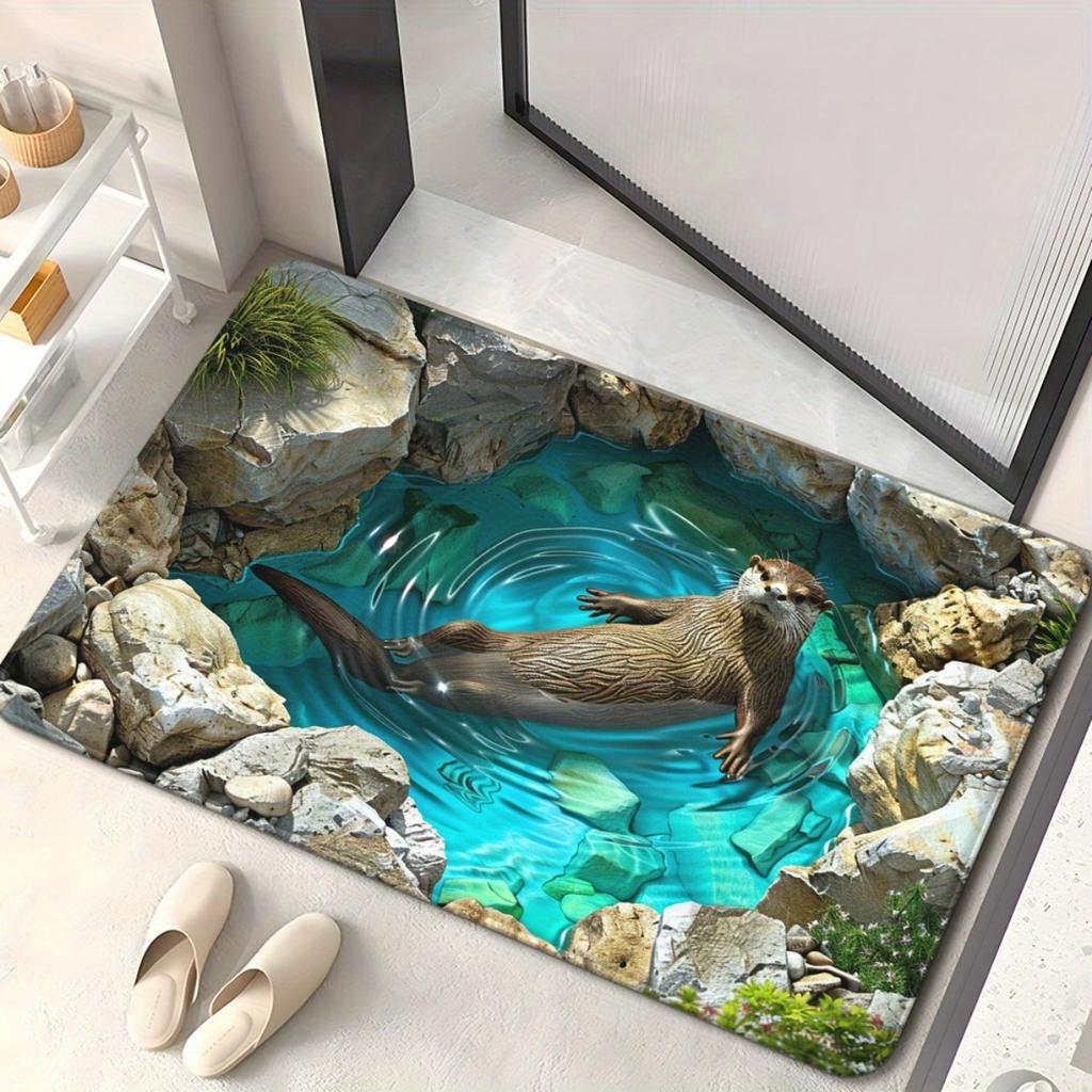 Illusion Pool Otter Doormat 3D Design, Otter Swimming, Strong Water Absorption