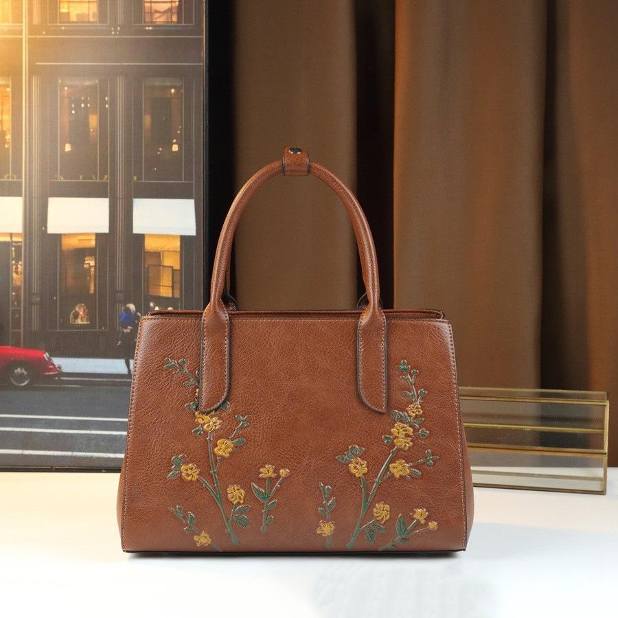 Handbag Bag Women S Atmosphere Simple Plum Blossom Printing Handbag Mother Bag Temperament Large Capacity Messenger Bag коричневый