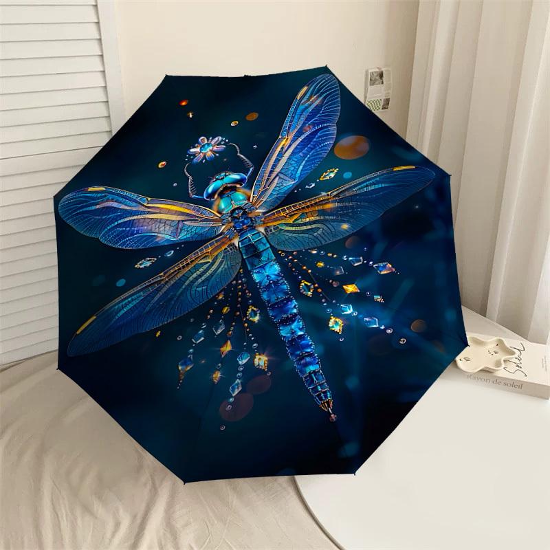 

1PC Dragonfly Glitter Automatic Open/Close Umbrella with Windproof, 8-Rib Sturdy Canopy, Durable Ribs, Fashionable Design1307A