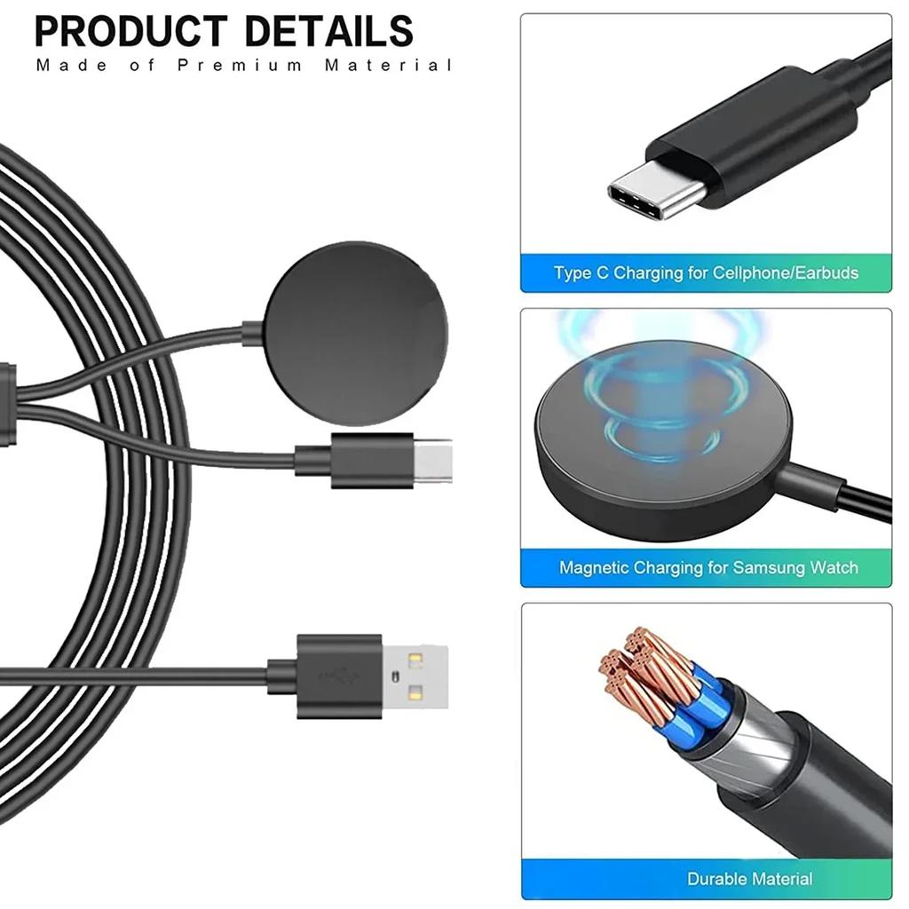 USB C Charger for Samsung Galaxy Watch 2 in 1 Type C USB A Cable 3.94 fit for Galaxy Watch6/5/4 Watch 5 Pro Galaxy S23 Ultra