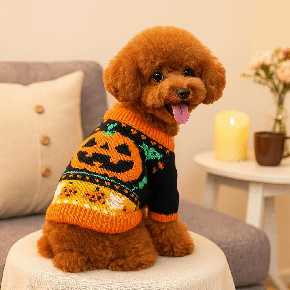 Turtleneck Design Pumpkin Pet Sweater Pumpkin Costume Cat Sweatershirt  Halloween Party