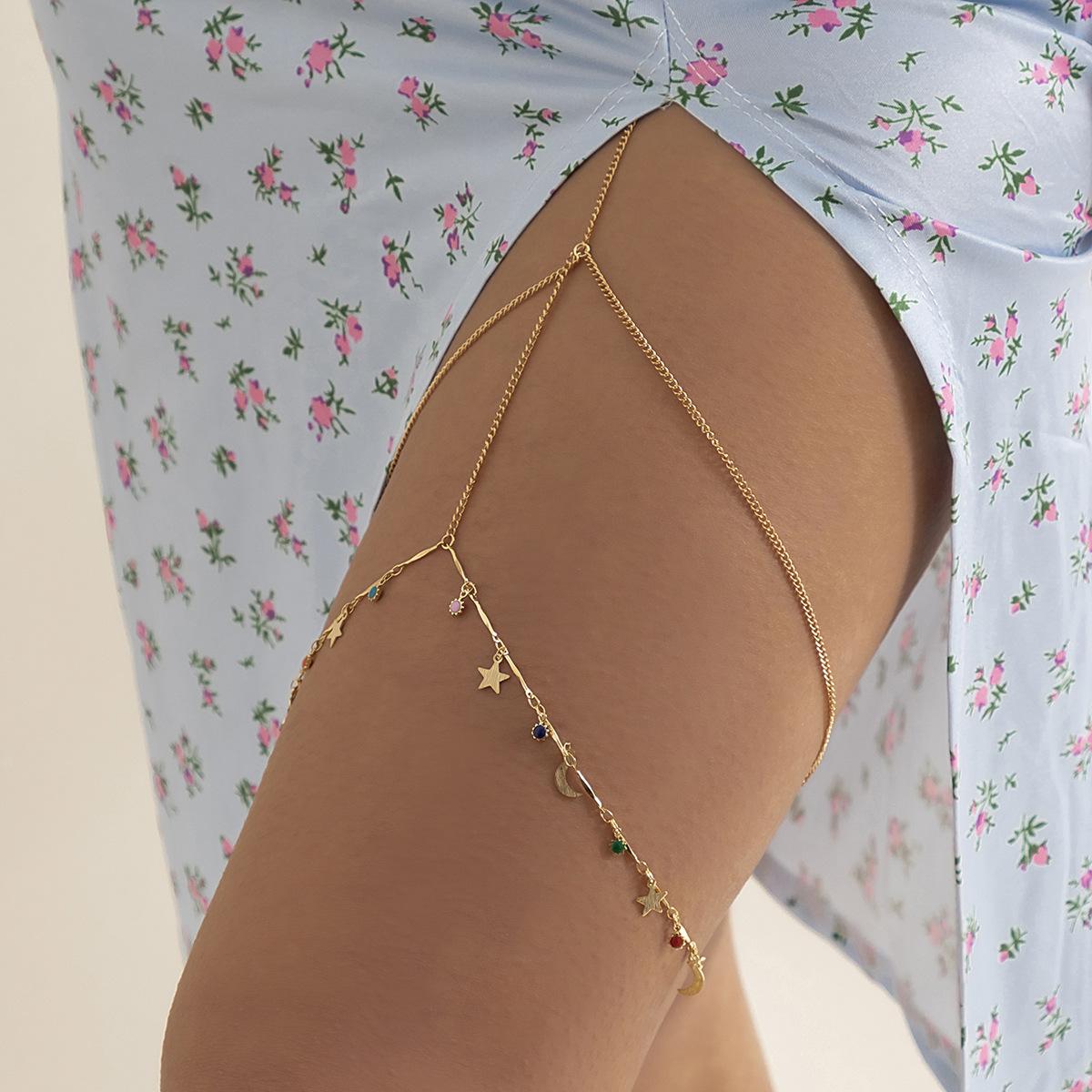 

Аксессуары, Креативная цепочка на тело из сплава в виде звезды и луны с капельным маслом для женщин, Сексуальная клубная цепочка с кисточками на двойное бедро