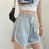 Women Summer Jogging Sports Solid Color Drawstring High-Waisted Wide-Leg Casual Shorts Pants