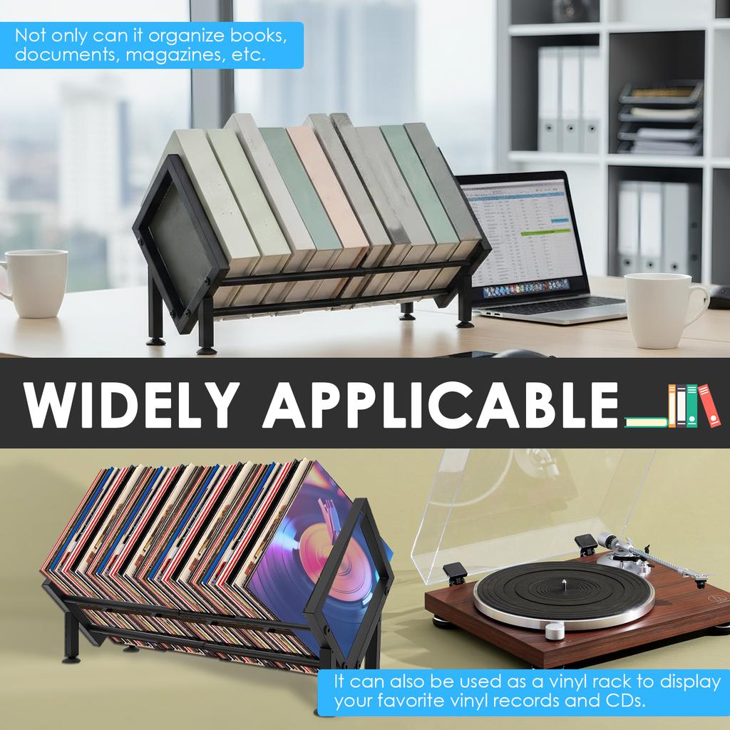 Verstellbares Desktop-Bücherregal aus Eisen, neigbares Bücherregal mit 4 rutschfesten Gummifüßen, 25,5 bis 45,5 cm ausziehbar, Zeitschriften-CD-Aufbewahrungsregal