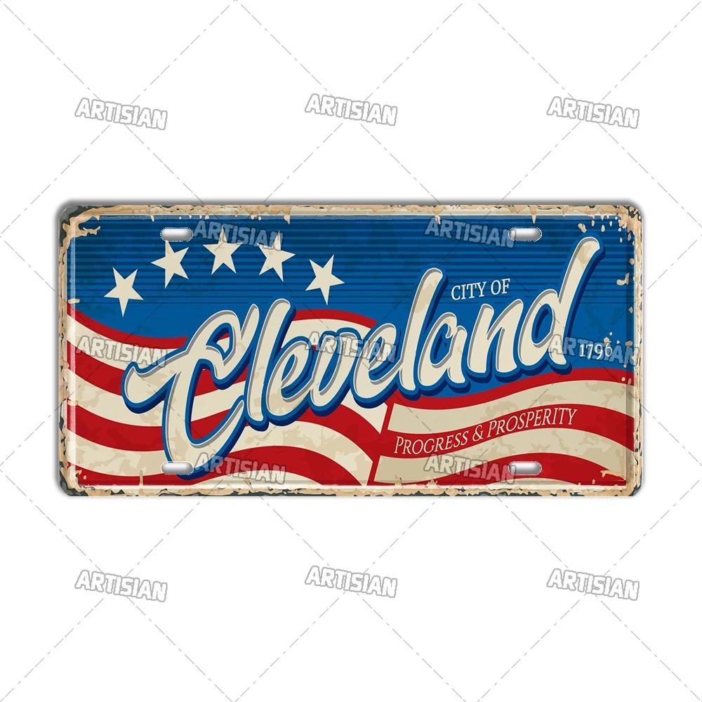 USA License Plate Landmark Metal Wall Sculpture|US City/State Design,Tin Plaque,Halloween&Christmas Gift,Garage/Bar/Cafe Decor