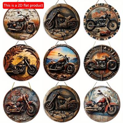1ks 2D Plochá Retro Motocyklová Kruhová Dřevěná Znamení - 20cm, Vhodné pro Domácí Obývací Pokoj, Bar, Kavárnu, Dekoraci Verandy Farmy, Dárek ke Dni Otců