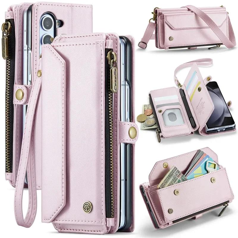 CaseMe Flip Leather Phone Case for Samsung Galaxy Z Fold 7 5G Fold 6 5 4 3 S25 Edge S24 FE S23 S22 S21 S20 Plus Note 20 Ultra Zipper Wallet Card Cover