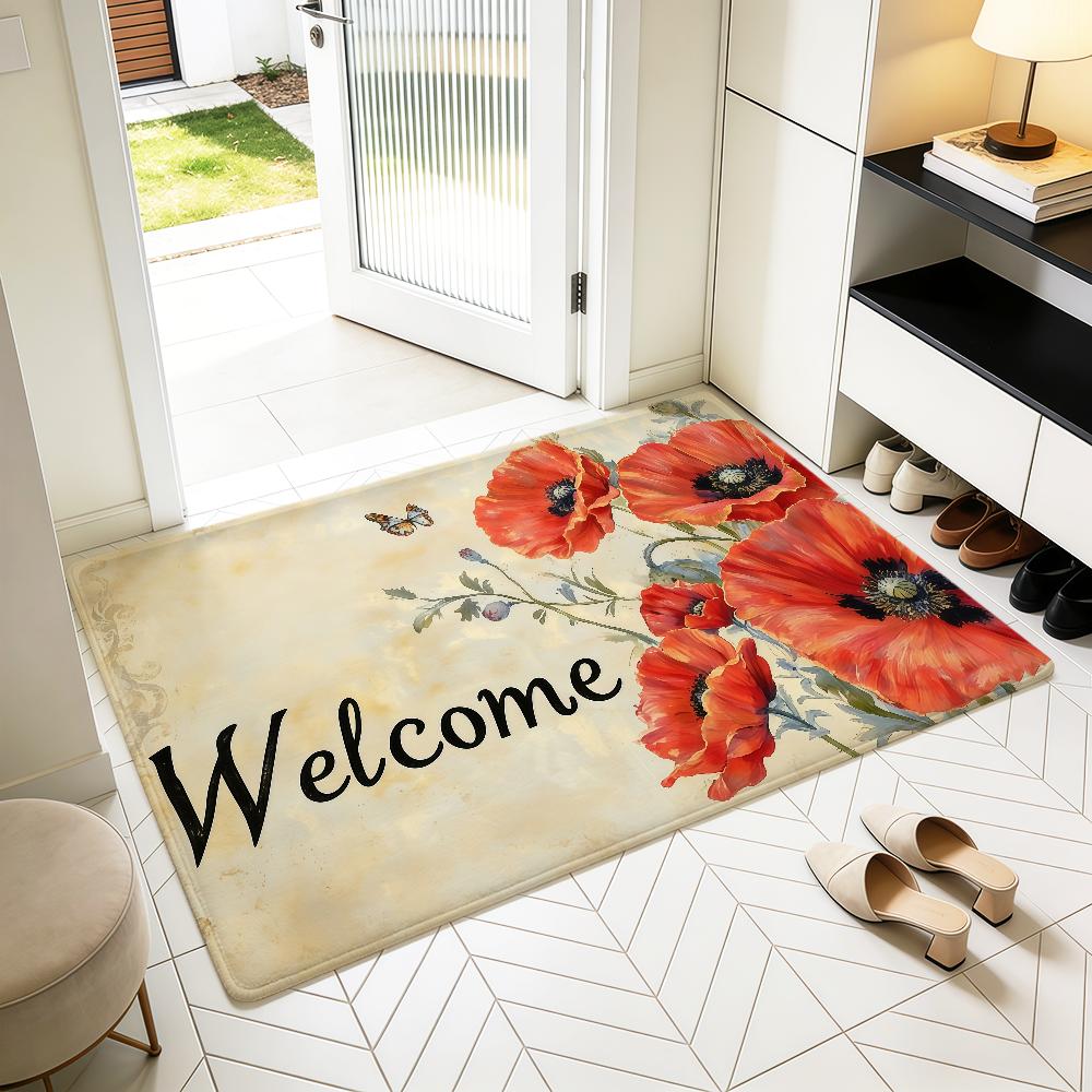 Welcome retro floral tulip fashion Home Bedside Rug Kitchen Bath Floor Mat Hallway Balcony Carpet Entrance Doormat hogar Decor