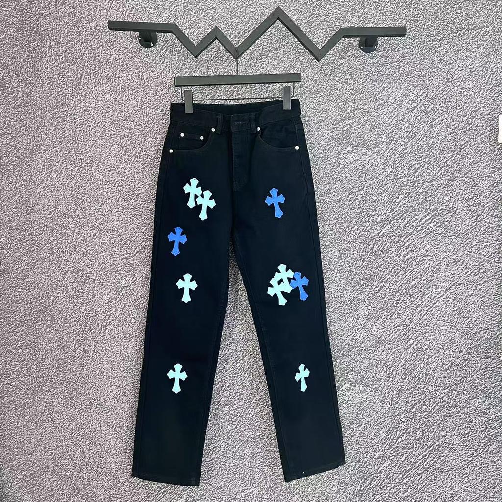 9902 CHROME HEARTS Pánské a dámské trendy džíny v americkém stylu s látkovými nášivkami, ležérní a módní high street kalhoty