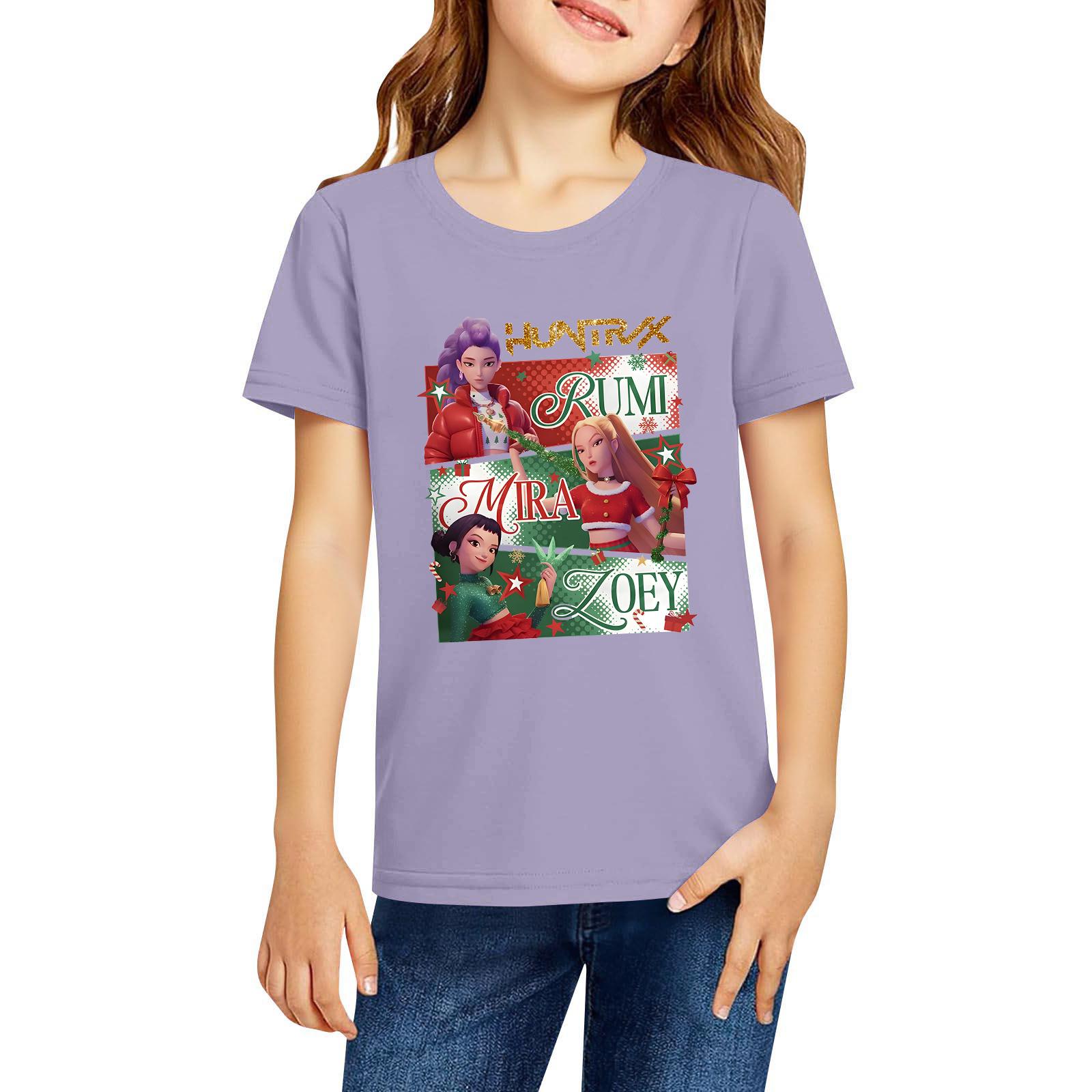 

Fashionable Round Neck Short Sleeve Work Clothes Printed Tops For KID Summer Tops 160 фиолетовый