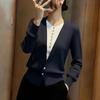ZOSOUL Damen V-Ausschnitt Faux Two-Piece Schlank geschnittener Strickpullover