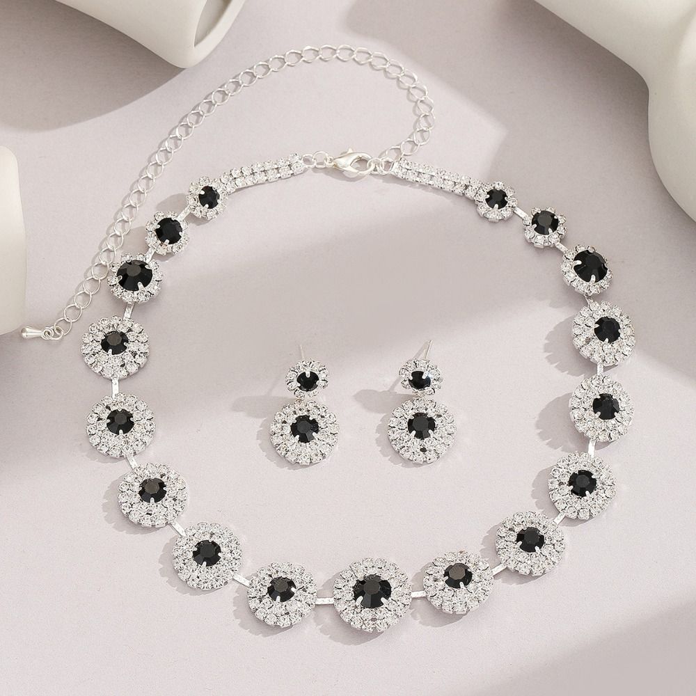 

Блестящий Свадебный Набор Ювелирных Изделий Цинк Цинковый Сплав Роскошные Ювелирные Изделия Серьги-Подвески Свадебный Набор из Страз Вечеринка чёрный