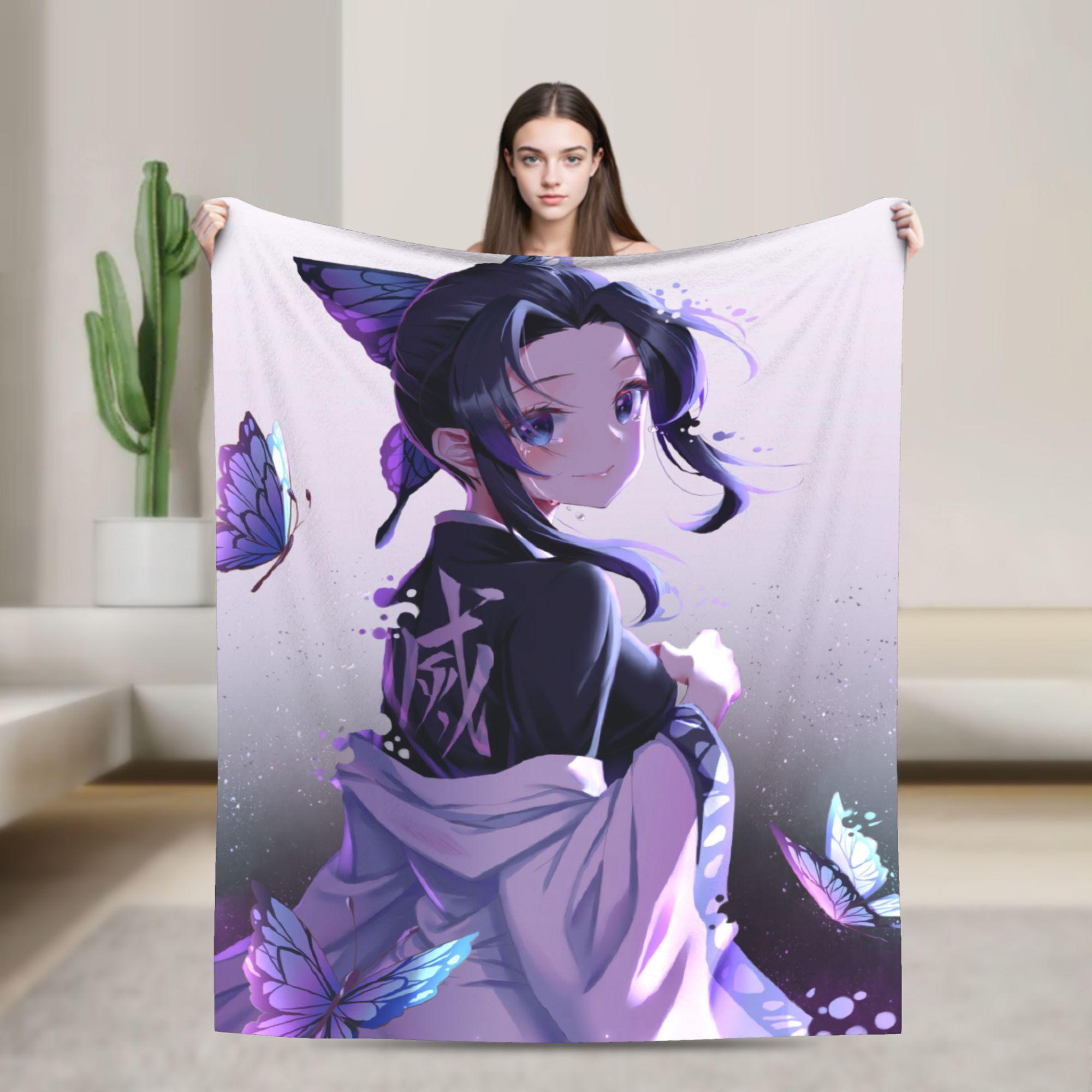 

Shinobu Kochou Demon Slayer Blankets Fleece Kimetsu No Yaiba Japanese Devil s Blade Warm Throw Blankets for Sofa Bedding Throws 40x50in
