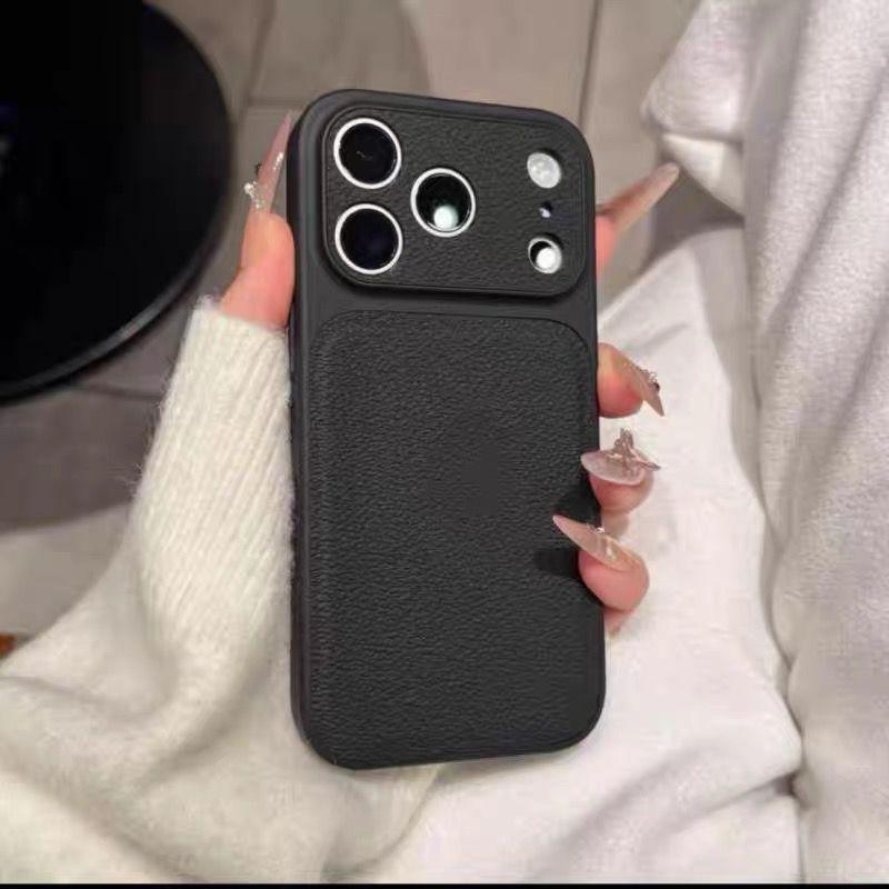 

Розкішний протиударний чохол для телефону зі шкіри лічі для iPhone 17 Air 16 15 14 13 Pro Max Миттєво перетворіть 17Pro Повний бампер Матове покриття iPhone 13 Pro чорний