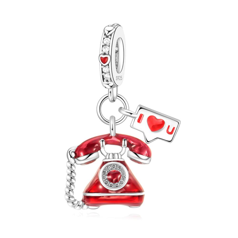 Red Series 925  Silver Camera Apple Heart-Shaped Koi Firecracker God Wealth Charm Fit DIY Bracelet Necklace Party Gifts
