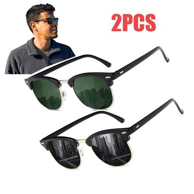 2PCS Classic Half Frame Sunglasses Men Women Fashion Sunglasses Male Rivet Popular Driving Eyewear